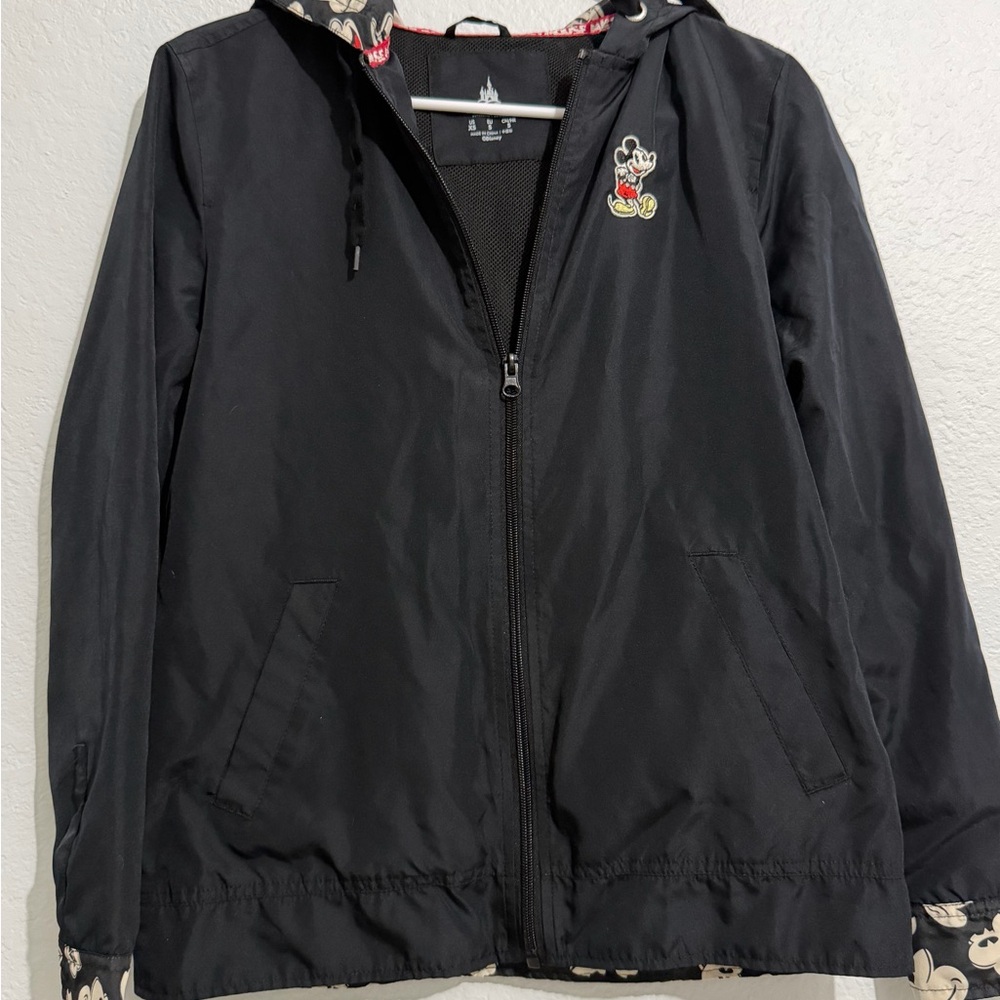 Black Mickey Mouse Hooded Rain Jacket